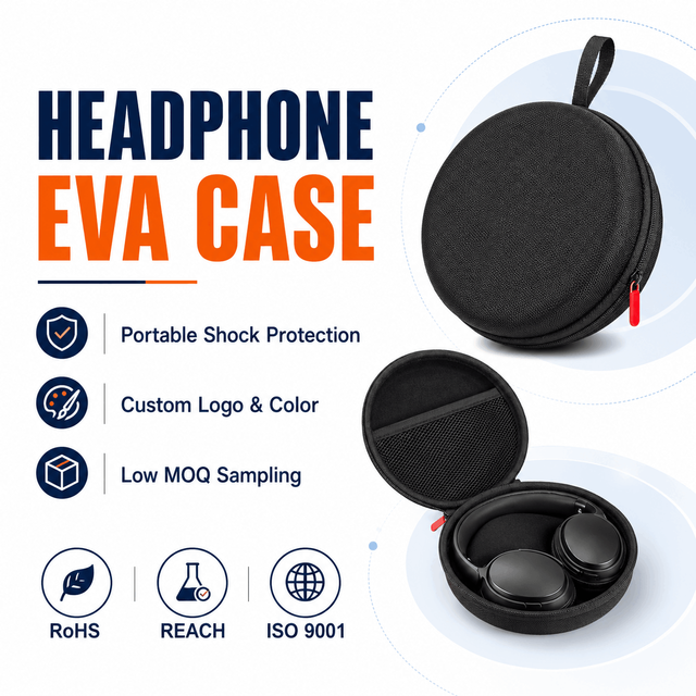 Custom EVA Headphone Case Hard Shell Shockproof Carrying Bag for Headset Cable and Audio Accessories
