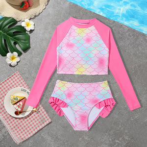 Costume da bagno a <span class=keywords><strong>due</strong></span> pezzi 2025 transfrontaliero per bambine, costume da bagno a sirena a maniche lunghe per bambini e neonata - Product Image 1