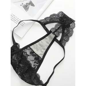 Ensemble soutien-gorge et culotte en dentelle noire Chire Hane pour femme, bonnet complet, armatures, bretelles convertibles, motif floral - Product Image 6