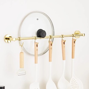 Support mural de cuisine standard avec crochets, support en cuivre pour cuillères et spatules, rangement polyvalent, aucun perçage requis - Product Image 2