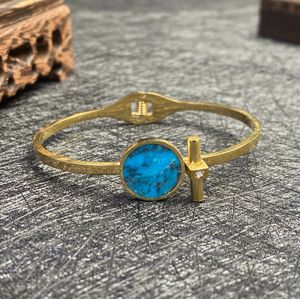 Nuevo Brazalete de Plata con Cuentas Turquesas Grandes y Redondas, Estilo Clásico, Modelo Chino LFY0391 a Precio de Fábrica - Product Image 2