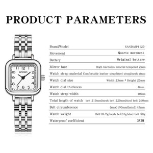 Montre-bracelet à quartz carrée mini élégante et vintage Sanda 1120 pour femme, montre quotidienne minimaliste et tendance pour femme - Product Image 2