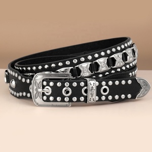 <span class=keywords><strong>Ceinture</strong></span> en PU JULUN pour <span class=keywords><strong>femme</strong></span>, style western, avec <span class=keywords><strong>boucle</strong></span> cloutée et gravée <span class=keywords><strong>argent</strong></span>ée, sangle en PU noire - Product Image 3