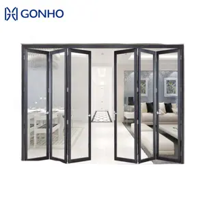 GONHO Fabricante Barato Precio competitivo Bi Fold Puertas Aluminio 5 Sash Puerta plegable