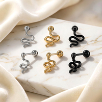 Pendientes de Acero Quirúrgico 316L con Forma de Serpiente Ondulada, Chapados en Oro PVD, Espiral, Animal, para Piercing de Tragus y Hélix