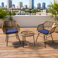 Ensemble bistrot de patio 3 pièces en rotin avec 2 fauteuils rembourrés, mobilier d'extérieur en osier pour balcon