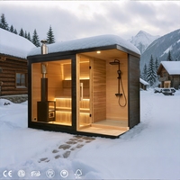 Sauna extérieur traditionnel en bois massif pour 2 personnes avec douche, cabine froide à combustion de bois