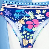 3-delige badpakken voor dames, tropische bloemenprint, badpak met doorschijnende mesh cover-up, klassieke set, zomerstrand bikini set