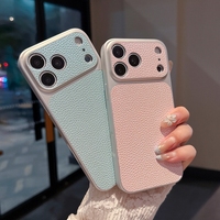 Coque de luxe en PU, TPU et PC effet litchi pour iPhone 17 Pro Max, 16, 15 Pro Max – Protection d'objectif photo avec grande fenêtre