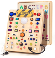 Tableau d'activités avec 19 interrupteurs lumineux LED, jouets Montessori pour les enfants de 1, 2 et 3 ans, tableau sensoriel en bois, jouets de voyage pour tout-petits