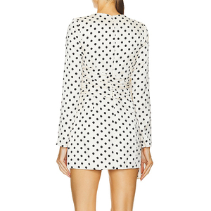 사용자 정의 제조 업체 여성 의류 빈티지 화이트 도트 레이디 우아한 긴 소매 Bodycon 주름 허리 섹시한 V 넥 파티 미니 원피스 - Product Image 3