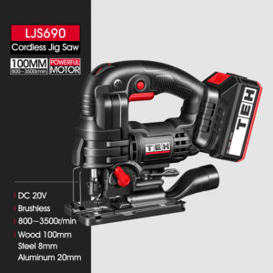 เครื่องเลื่อยจิ๊<span class=keywords><strong>ก</strong></span><span class=keywords><strong>ซอ</strong></span>ว์ไร้สาย LED รองรับ OEM ระดับอุตสาหกรรม สำหรับงานไม้ มอเตอร์ไร้แปรงถ่าน 20V DC 690W แบตเตอรี่ 4.0Ah ขนาด 100 มม. - Product Image 5