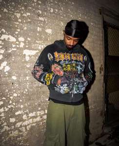 Sweat à capuche surdimensionné en éponge française délavée à l'acide pour hommes Impression DTG du fabricant personnalisée Full Sun Faded Cropped Solid - Product Image 1