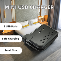ABS Siyah 3'lü Priz 125V 15A ETL Standart Topraklamalı Duvar Prizi Aşırı Gerilim Koruyucu 2 USB Şarj Portlu Mini Seyahat Şarj Cihazı Uzatıcısı