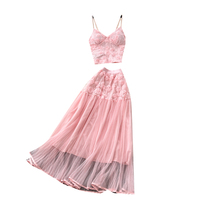 Ensemble 2 pièces d'été style romain pour femme : Haut bustier et jupe moulante en maille – Vente en gros