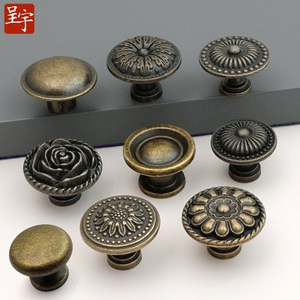 Antique Bronze Round Drawer <b>Knob</b> Zinc Alloy Forged Traditional <b>Cabinet</b> Handle Single Hole Furniture Hardware Accessory - Product Image 1