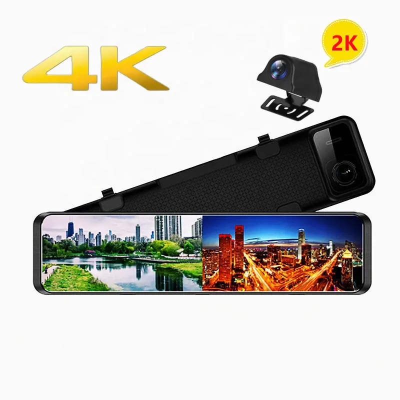 กล้องติดรถยนต์4K + 2K ขนาด12นิ้ว,กล้องติดรถยนต์กระจกหน้าและหลัง4K พร้อมเลนส์คู่ Wifi GPS กระจกมองกลางคืนจอมอนิเตอร์สำหรับจอดรถ