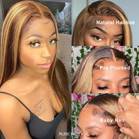 Perruques Lace Front en Cheveux Vierges Brésiliens avec Mèches, Dentelle HD Transparente, Densité Personnalisable, Pré-Pluckées, Lisses – Vente en Gros