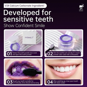 Polvo dental corrector del color morado, amigable con los dientes sensibles, menta, aliento fresco, blanqueador, iluminador, natural <span class=keywords><strong>V34</strong></span>. - Product Image 5