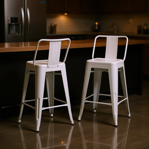 Set di 2 sgabelli da bar Rayne in metallo bianco, design industriale moderno per bar e uso commerciale - Product Image 2