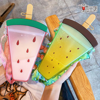 Functionele schattige kinder schoolfles met fruitvormig rietje, plastic watermeloen vorm, met afneembare riem en deksel voor buitengebruik