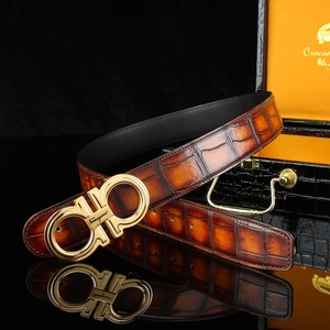 Cinturón de Cuero de Cocodrilo Genuino para Hombre con Hebilla Dorada, Correa de Cintura de Piel de Cocodrilo de Diseño de Lujo para Negocios y Uso Diario - Product Image 5
