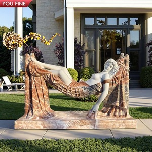 YOUFINE Escultura de Dama Recostada en Hamaca de Mármol Blanco y Beige, Estatua de Mujer Europea Tallada a Mano para Decoración Interior de Villas - Product Image 6