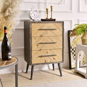 INNOVA Home Farmhouse <b>Rustic</b> Solid Wood Accent Storage Living Room Side <b>Cabinet</b> with 3 Drawers for Hotel Entry & Home Bar - Product Image 2