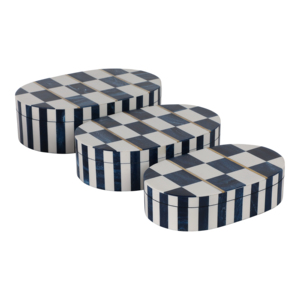 Juego de Cajas Decorativas Ovaladas a Cuadros, Modernas Cajas de Almacenamiento de Resina y Madera con Tapas para Joyería y Decoración del Hogar - Product Image 1