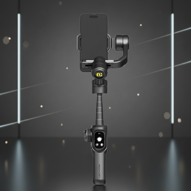 AOCHUAN S2 Phone Gimbal Stabilizer 3-Extendable Pole for 5.2 AI Tracking 3- Stabilization LED Lighting Action Cameras