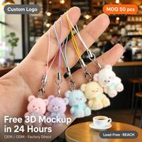 Porte-clés Ours Floqué Couleur Macaron avec Logo Personnalisé, Breloque de Téléphone, Pendentif de Sac en Peluche