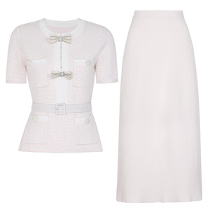 Pulls à nœud papillon pour femmes, mode <span class=keywords><strong>automne</strong></span>-hiver, manches longues, élégants, tricotés, tenues deux pièces pour les fêtes - Product Image 3