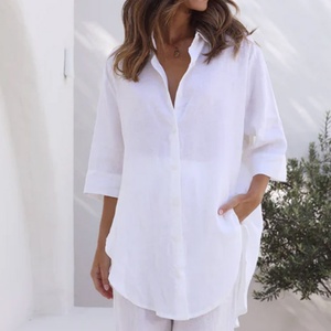 Chemise de plage en gros, chemise à manches longues blanche respirante, chemise en lin décontractée personnalisée, chemise longue - Product Image 4