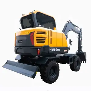 High quality Hydraulic mini wheel excavator four-wheel drive HW60ECO 6 ton mini wheeled digger excavator for sale