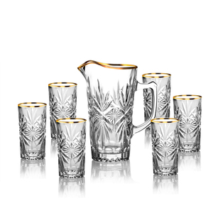 Set da 7 Pezzi in Vetro con Bordo Dorato, Brocca in Vetro da 1000 ml e Bicchiere da 280 ml - Product Image 4