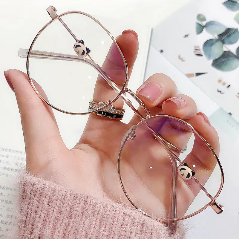 Bear Glasses Round Frame Anti Blue Light Blocking Glasses Women transparent spectacles Frame Plastic Glass Metal Eyeglasses