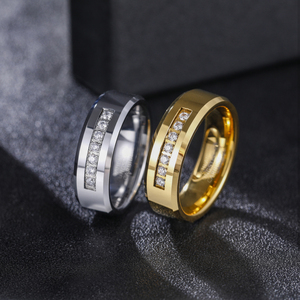 Oahlan Đồ Trang Sức Thời Trang 8Mm Bạc/Mạ Vàng Không Thấm Nước Cao Đánh Bóng Zircon <span class=keywords><strong>Inlay</strong></span> <span class=keywords><strong>Tungsten</strong></span> Nhẫn Cho Nam Giới Cưới Engagement - Product Image 5