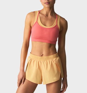 Double Layer Color <b>Block</b> Breathable Seamless Sports Bra Moisture Wicking Anti Microbial Compression Gym Tank Tops - Product Image 2