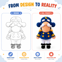 Mascotte en peluche personnalisée OEM, personnage de dessin animé capitaine, jouet en peluche de haute qualité pour la production de merchandising de marque sur mesure