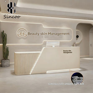 Modern Beauty Salon Reception <b>Desk</b> with LED Lights Durable Wood Custom Sizes for Spa <b>Nail</b> Salon Hospital & School Use - Product Image 2