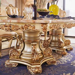 Ensemble de salle à manger en bois sculpté à la main de style rustique américain pour 8 personnes, table à manger avec plateau en marbre, idéale pour villa et restaurant - Product Image 2