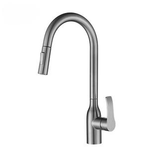 Pull Out <b>Spray</b> Kitchen Faucet 304 Stainless Steel Single Handle Deck <b>Mounted</b> Modern Style Ceramic Valve Core - Product Image 4