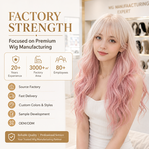 <span class=keywords><strong>Parrucca</strong></span> in Fibra Sintetica <span class=keywords><strong>Rosa</strong></span> Resistente al Calore, <span class=keywords><strong>Lunga</strong></span> e Ondulata, con Frangia, Effetto Naturale, Senza Colla, Vendita all'Ingrosso OEM - Product Image 1