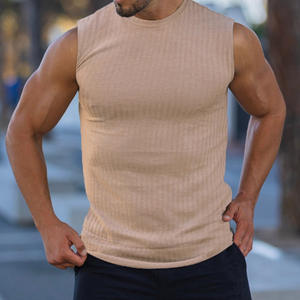 Chaleco deportivo de punto con rayas verticales para hombre, ideal para fitness y running, corte ajustado, para comercio transfronterizo de verano. - Product Image 5