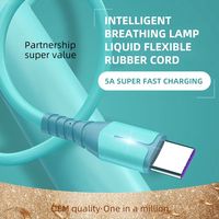 Câble de charge et de données USB Type-C 8 broches V8 à LED liquide super rapide 120W 6A compatible avec iPhone Xiaomi Samsung pour imprimantes