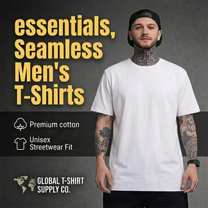 Camisetas sin costuras para hombre, camisetas premium de algodón de fibra larga, ropa urbana unisex, corte regular, camisetas básicas lisas. - Product Image 1