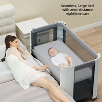 Lit de jeu pliable portable avec barrière de sécurité entièrement fermée et profonde, taille pliée compacte, pour co-dodo et espace extra large