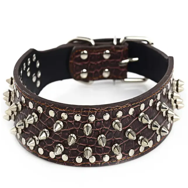 Cool Spiked and Studded Leather Collar for Dogs Pet