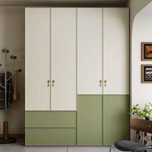 Armario de Estilo Francés de Lujo Ligero Color Crema con Panel Verde, Puerta Abatible de Piso a Techo, Mueble de Almacenamiento para Dormitorio de Uso Doméstico - Product Image 4