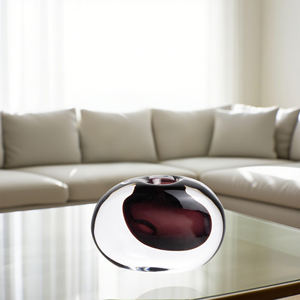 Vase en verre ovale abstrait (bordeaux et dégradé clair), design organique sculptural. Idéal pour <span class=keywords><strong>la</strong></span> décoration intérieure, <span class=keywords><strong>les</strong></span> collections d'art. - Product Image 3